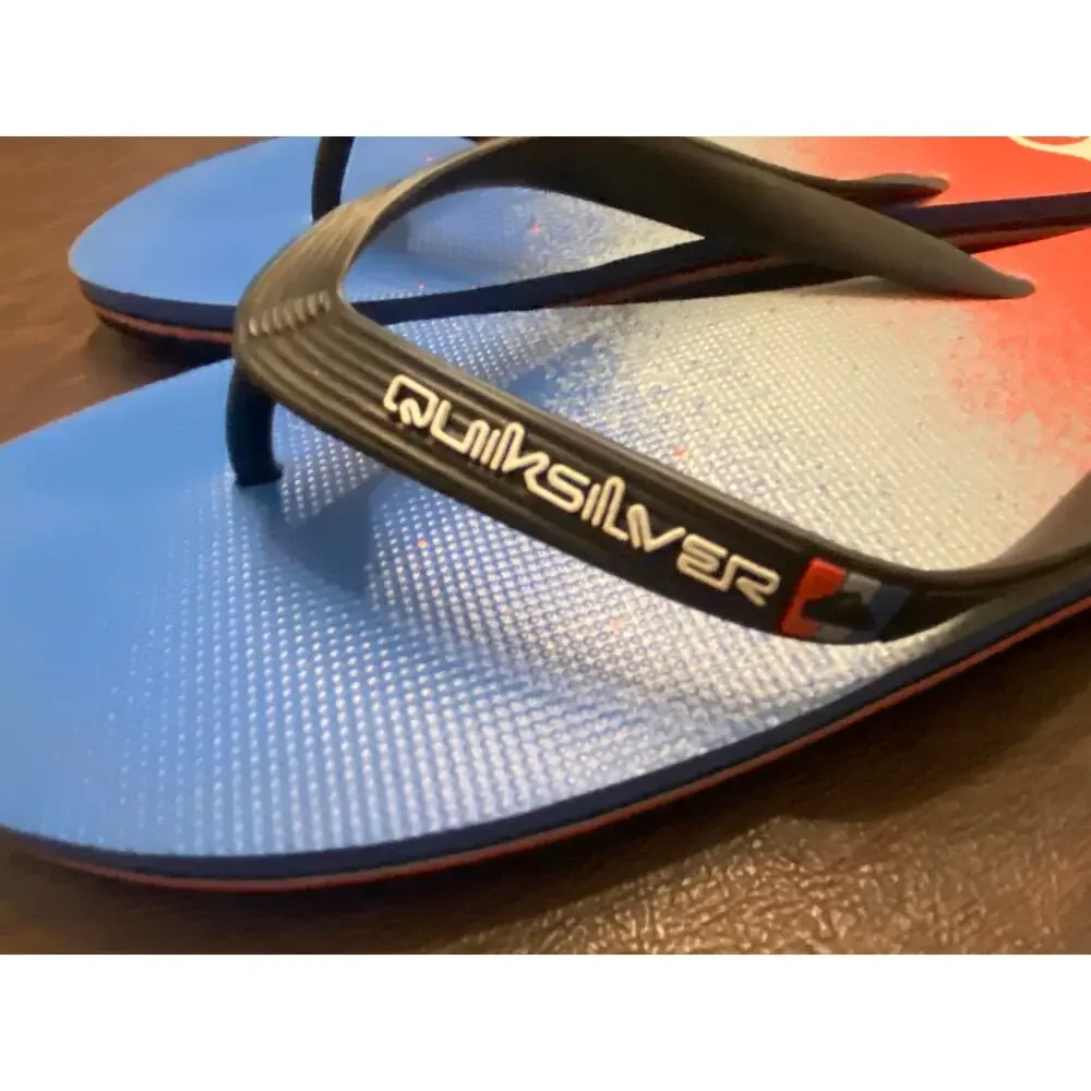 Quiksilver Red White Blue Gradient Flip Flops Sandals Men’s 12/13 Beach Surf